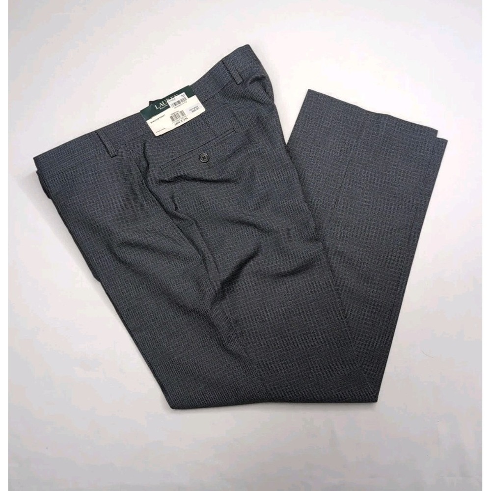 Lauren Ralph Lauren Mens 36x29 Dress Pants Grey Blue Check Flat Front Trousers